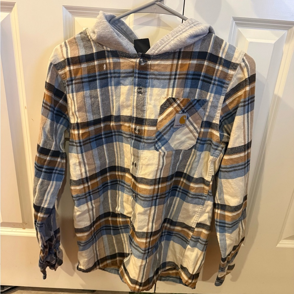 Carhartt Checkered Flannel Shirt in Gray and Brown - Kids L